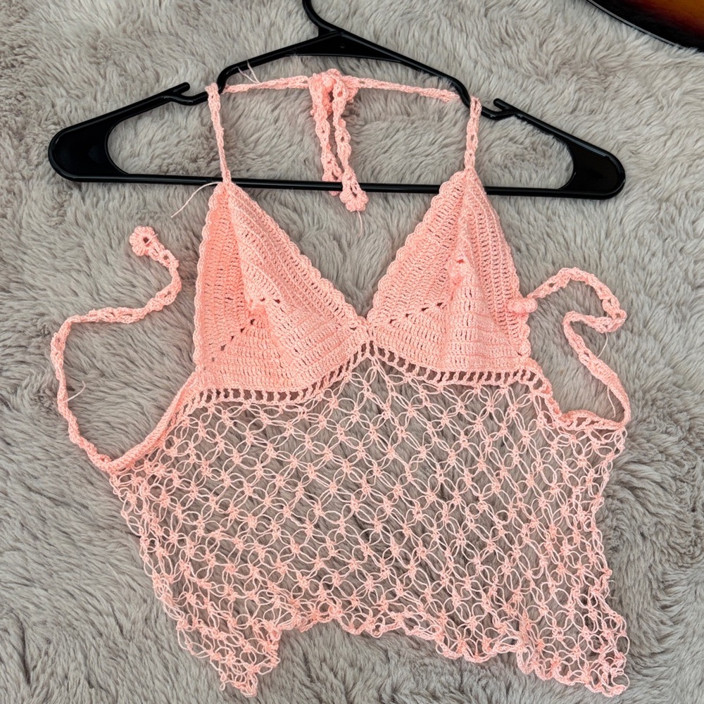 Peach Crochet Halter Top